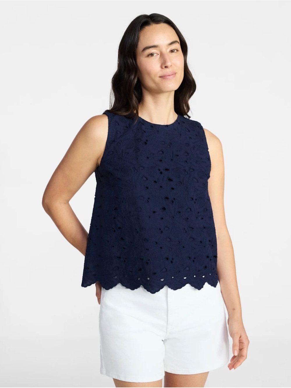 Sleeveless Navy Eyelet Lace Top XXXL (22)